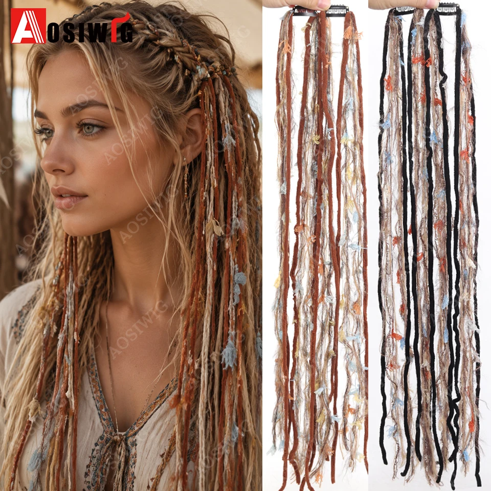 Colorful Rope Braided Hair Clip In Extensions Black Natural Hair Dreadlock Hair Pieces Bohemian Hair Accessories For Women Daily