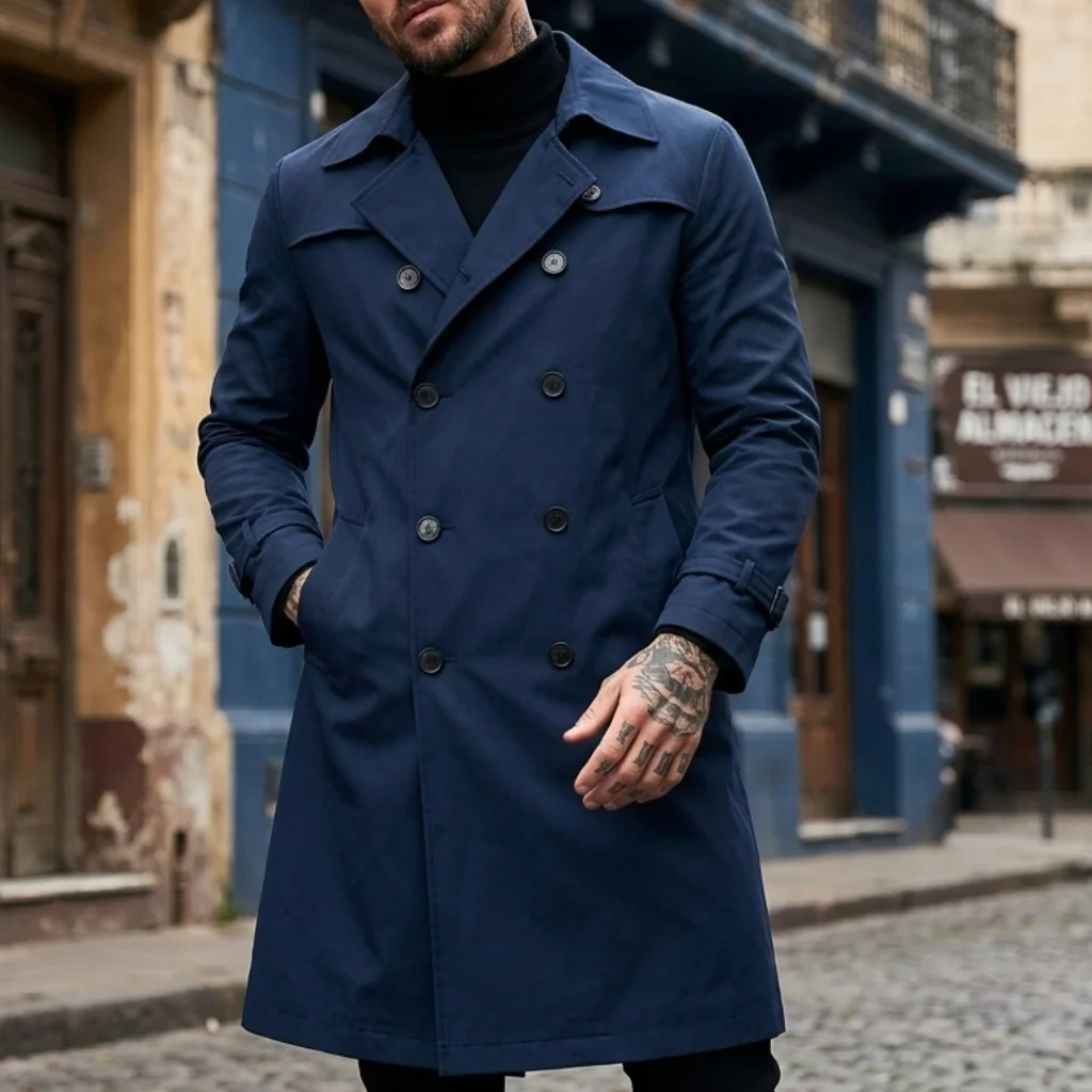 Men’s Windbreaker Thin Double Breasted Windbreaker Streetwear Outdoor Casual Long Windbreaker Knee-length Jacket for Man 6 Men's Windbreaker Thin Double Breasted Windbreaker Streetwear Outdoor Casual Long Windbreaker Knee-length Jacket for Man 6