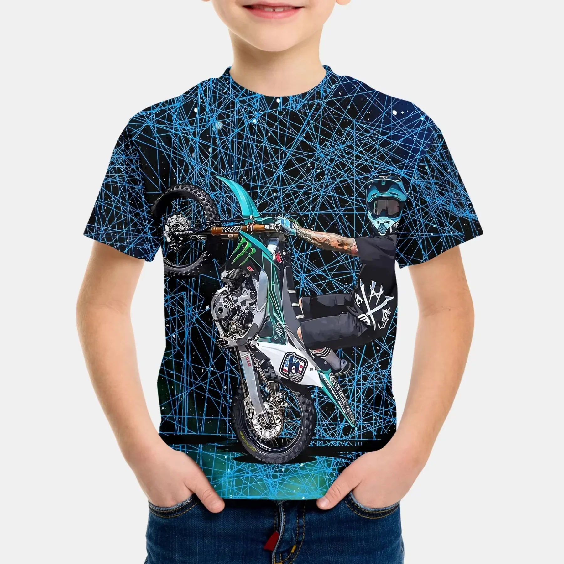 Motorradfahrer Jungen T-Shirt 3D-gedrucktes T-Shirt für Jungen 2-10 Jahre Kurzarm T-Shirt Top Baby Kind Sommer Trendy Street Kinder Top – Detail 8