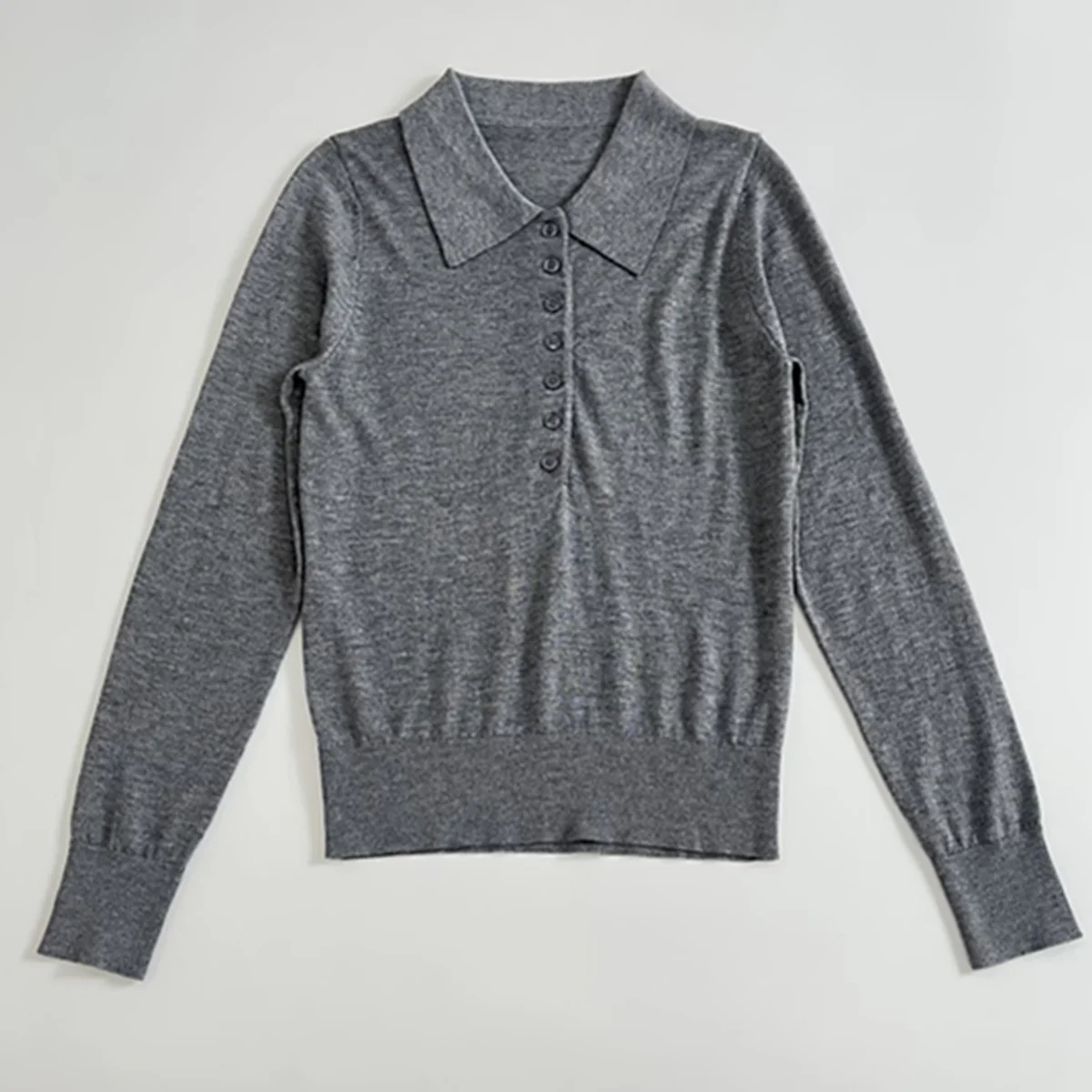 

Jenny&Dave Autumn Minimalist Fashion Ladies Long-sleeved Sweater Women French Elegant Gray Polo Pullover Tops Knitwear