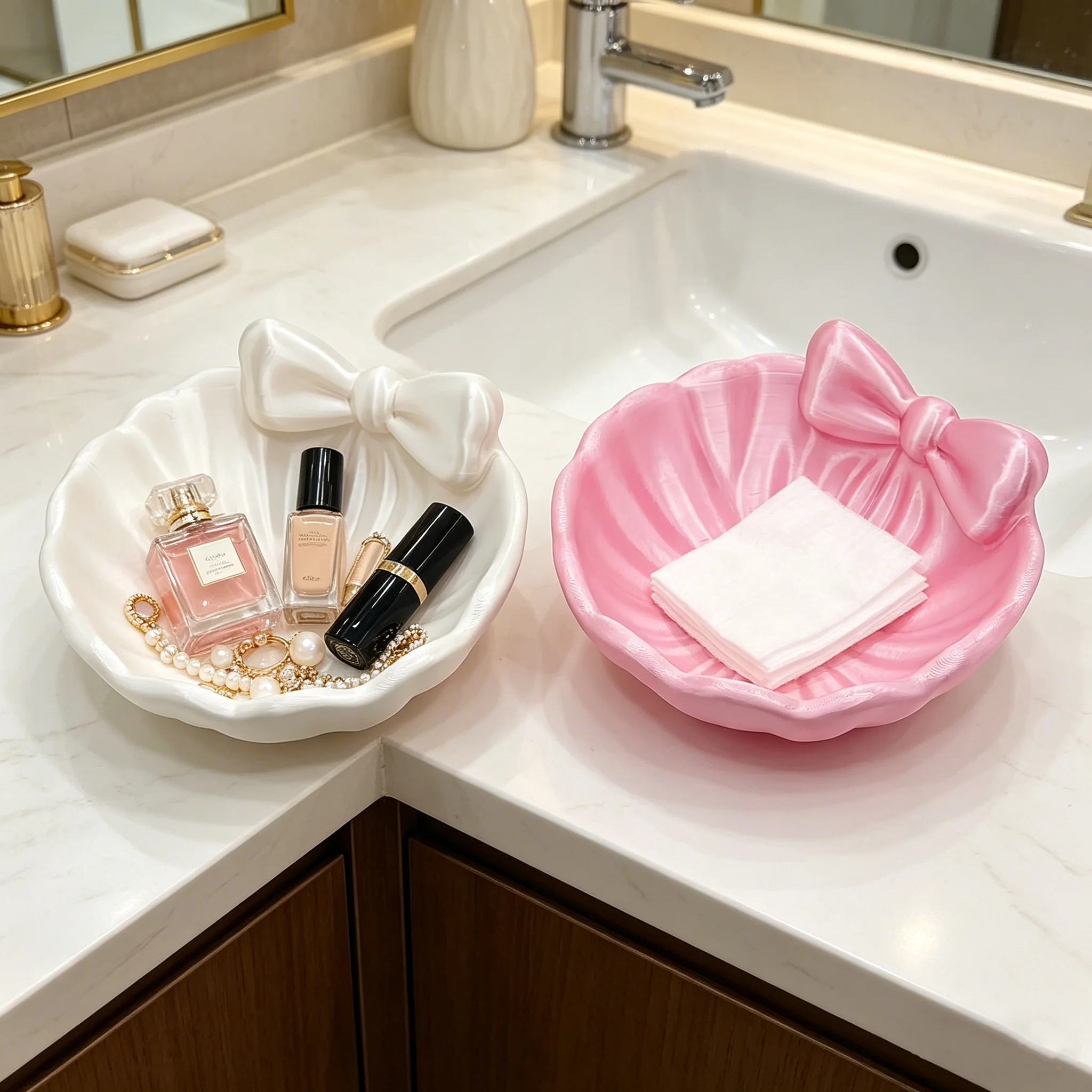 Bow Shell Jewelry Tray, Satin Finish Ring Dish, Cute Decorative Storage for Rings, Earrings & Vanity Essentials