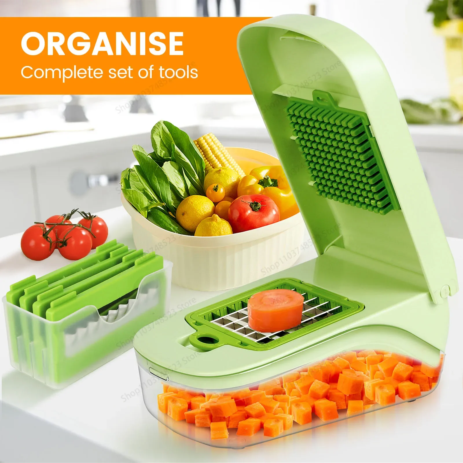 17Pcs in 1 Multifunctional Vegetable Chopper Handle Food Grate Food Chopper Vegetable Slicer Dicer Cut Kitchen Items