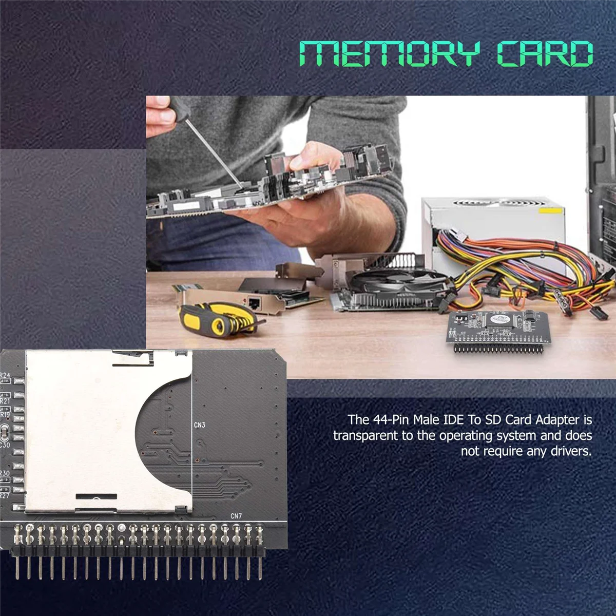 Scheda di memoria digitale SD/SDHC/SDXC/MMC da 2,5 pollici per notebook a IDE 44 pin maschio Adattatore SD 3.0 Convertitore Scheda adattatore disco rigido