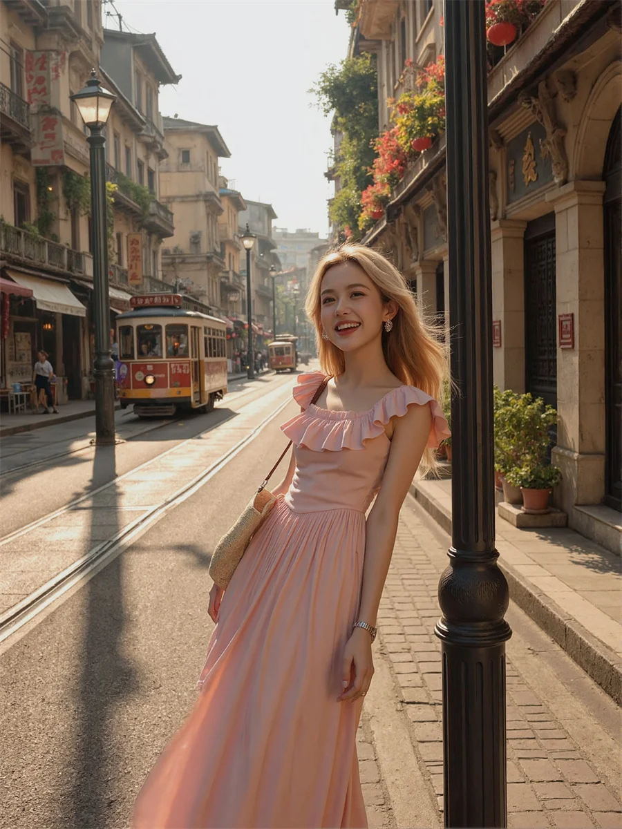 Vestido rosa feminino gola quadrada em camadas franzido mini ultra-curto micro curto coxa-alta sexy quente ousado picante feminino