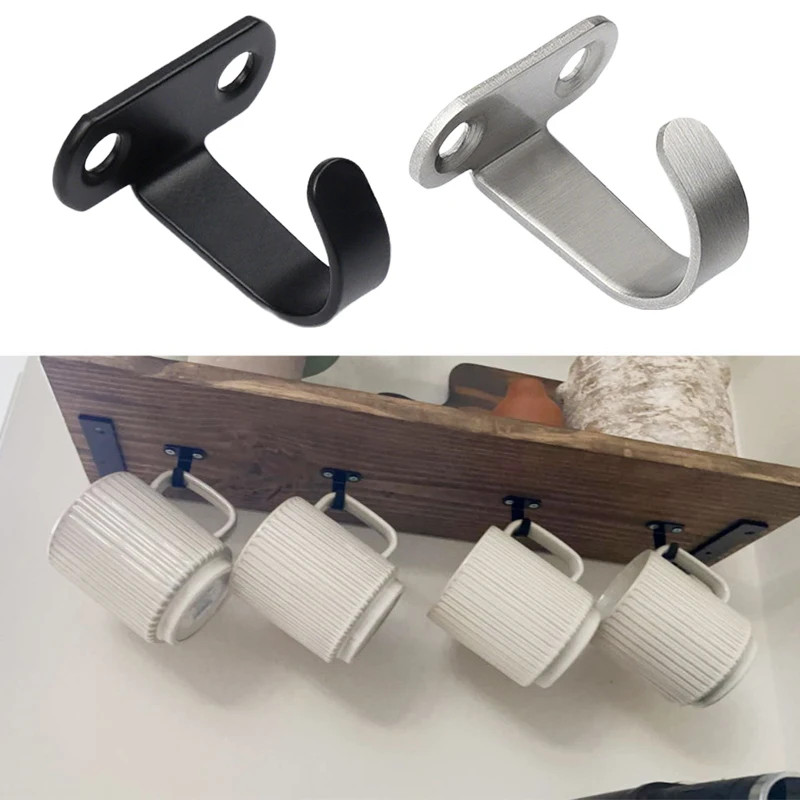 5Pcs Stainless Steel Screw Mounted Ceiling Hooks, Under-Shelf Towel, Heavy Duty Hanger For Bathroom Cabinet Garage