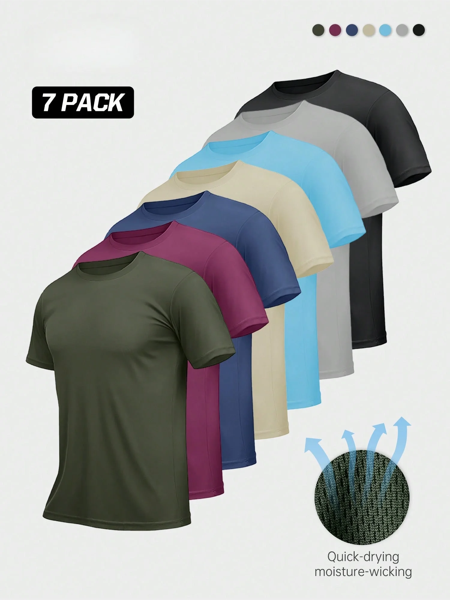 7 Pack Men's Short Sleeve Quick Dry T Shirts Breathable Moisture Wicking Sports Tee Gym Workout Running Fitness