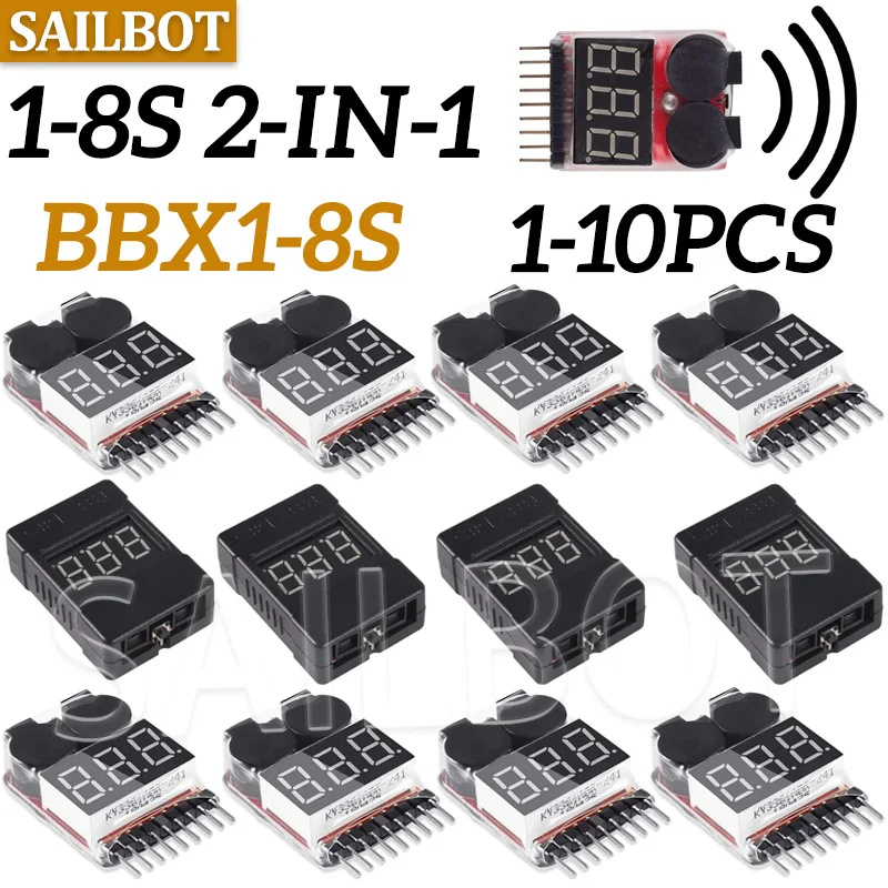 1-10PCS 1-8S BBX1-8S 2IN1 Lipo Battery Voltage Tester/Low Voltage Buzzer Alarm/Battery Voltage Checker Dual Speakers