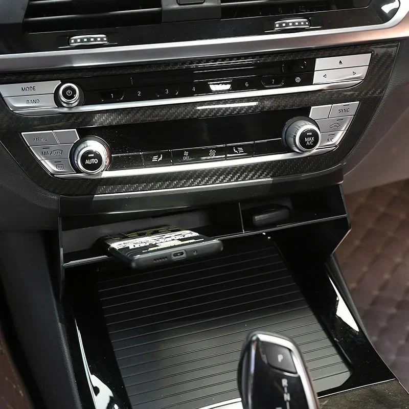 ABS Black Car Central Control Storage Box Trims Phone Card Holder Cover For BMW X3 X4 G01 G02 2018-2022 Auto Accessories 4