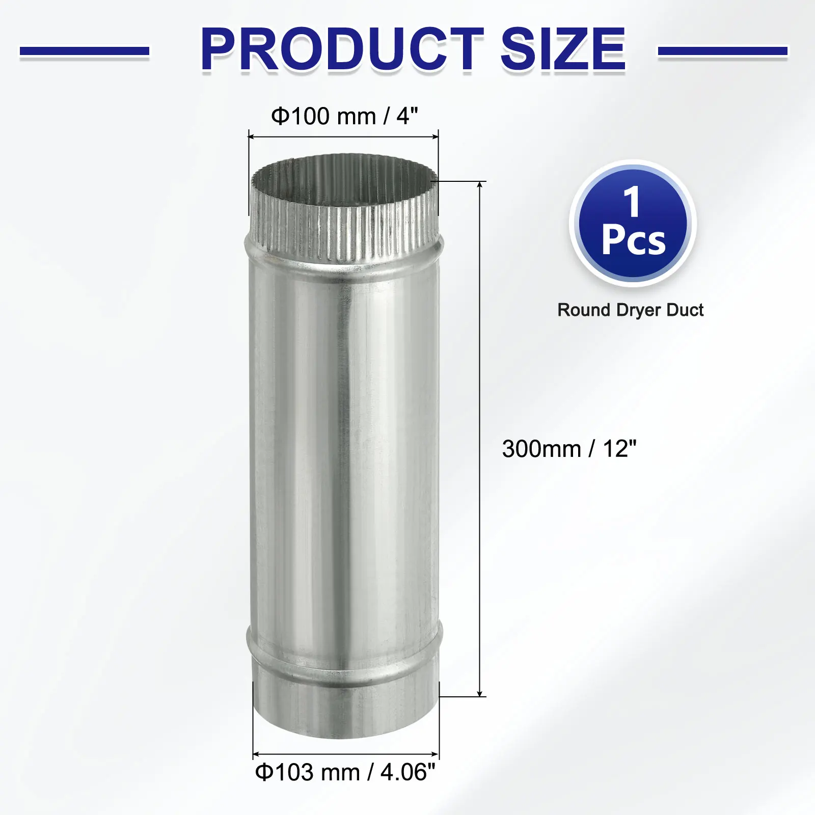 1/2Pcs Round Dryer Duct Pipe Duct Flexible Tube Galvanized Steel Straight Air Vent Duct Ventilation for Kitchen Bathroom Silver