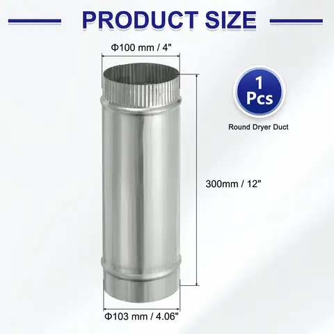1/2Pcs Round Dryer Duct Pipe Duct Flexible Tube Galvanized Steel Straight Air Vent Duct Ventilation for Kitchen Bathroom Silver