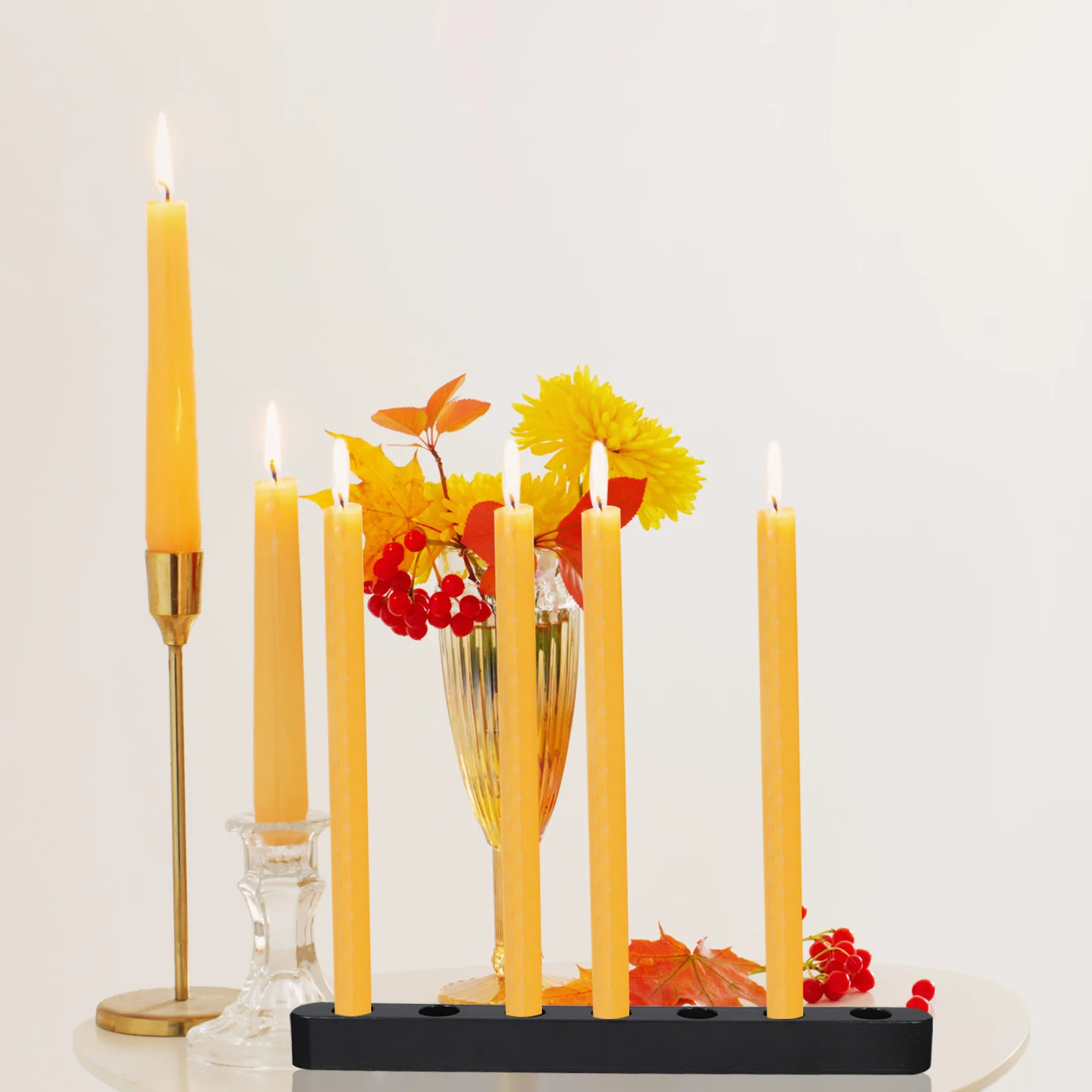 

1pcs 7-Hole Kwanzaa Holder Tall Plastic Candlestick For Tabletop Decor Festive Parties Retro Desktop Stand Black