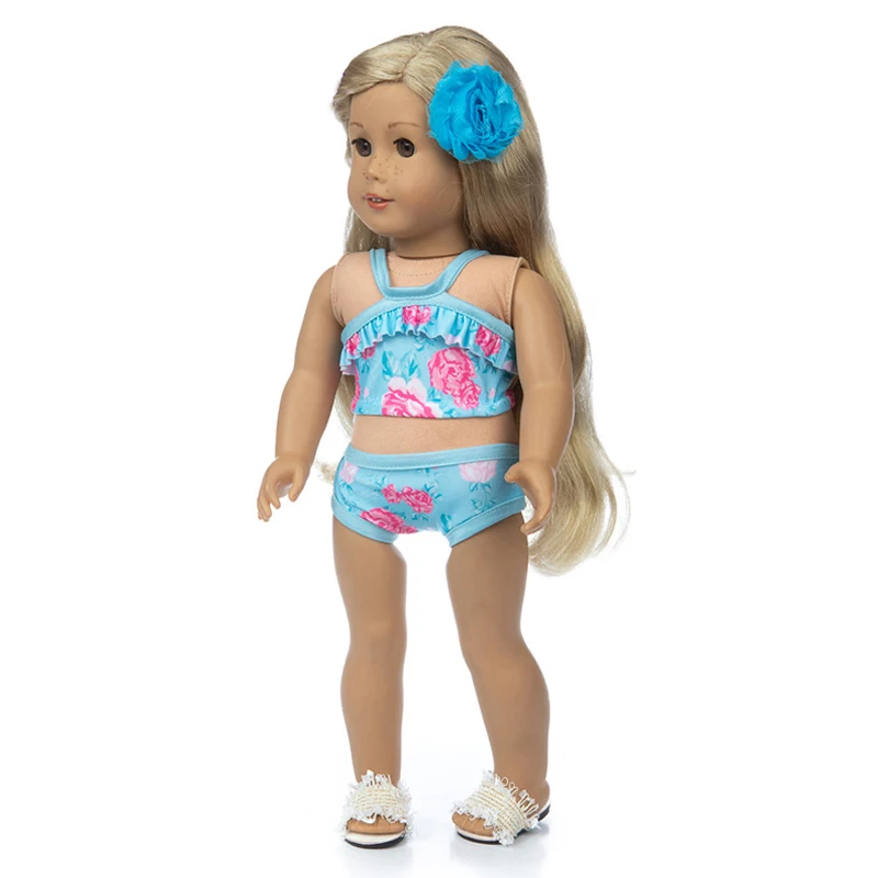 baby  dolls flower Summer Bikini + Swimming Suit With cap for 18 inch doll accessory for baby doll accessory