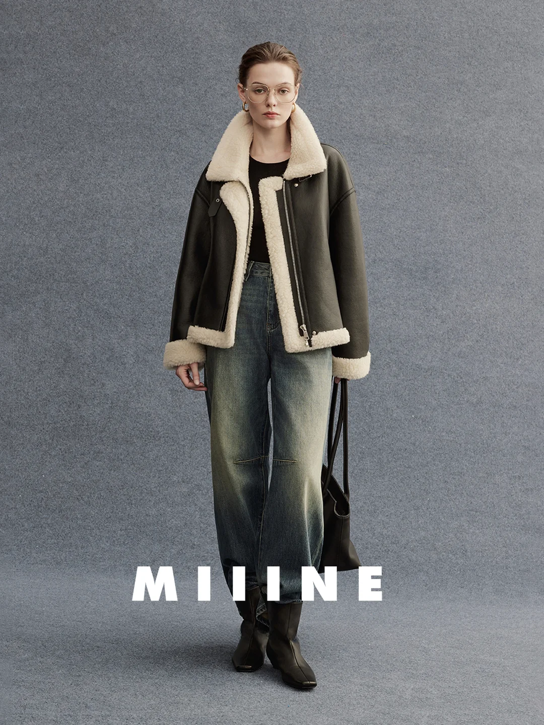 

Кожаная и меховая куртка Miiine Heavy Industry с воротником-стойкой, свободного прямого кроя, в мотоциклетном стиле, для хипстеров