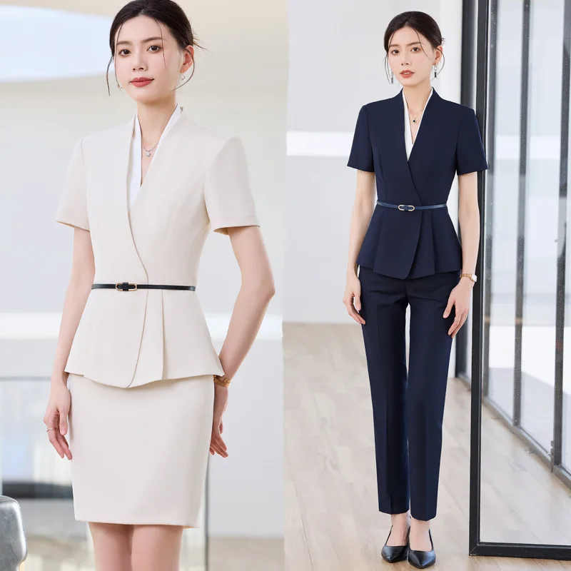 Summer short-sleeved suit for women, hotel manager, jewelry store workwear, high-end beautician, customer service uniform