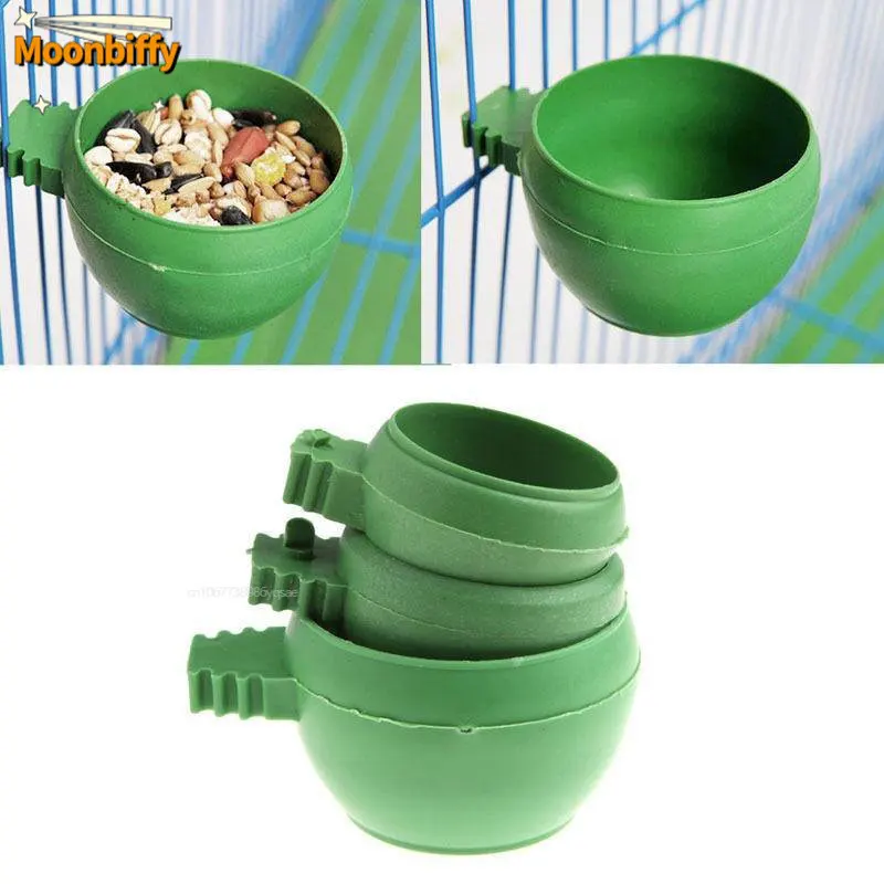 Hot Sell Parrot Bird Hamster Feed Bowl Cage Hanging Round Drinking Food Feeder Plastic Water Cup Bowl Feeding Bowl Tools 1PCS