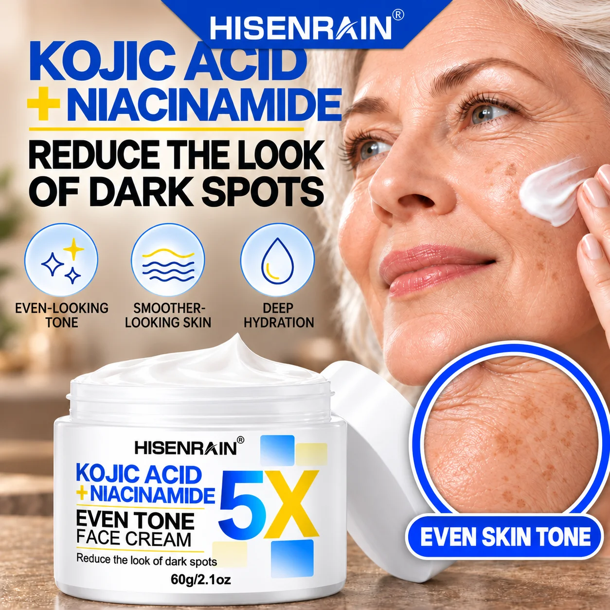 HISENRAIN Luminous Skin Cream Lightweight Non-Sticky Texture 48H Hydration Lifts Firms Skin Evens Tone for Healthy Glowing Skin