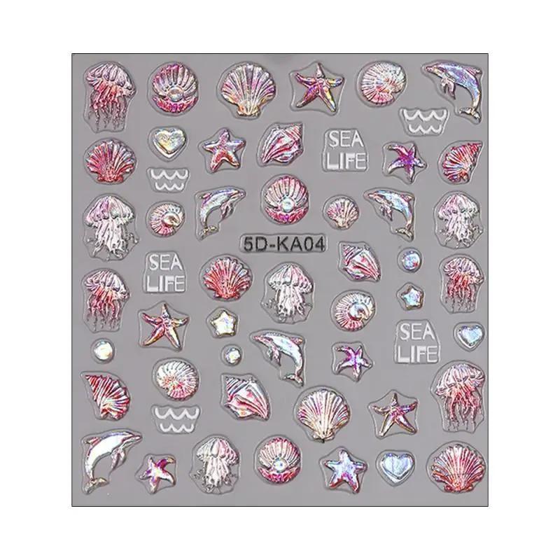 Calcomanías autoadhesivas para uñas de ballena de vida marina, manicura en relieve, concha de medusa, pegatina artística para uñas de océano, suministros DIY, deslizador de uñas