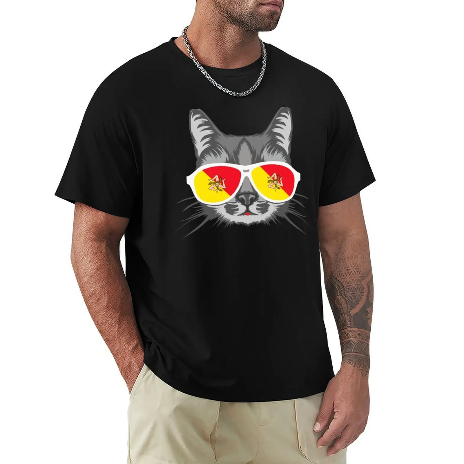Sicilian Cat - Flag Of Sicily T-Shirt Basic Solid Color Short Sleeve T-Shirt — купить у AliExpress WW
