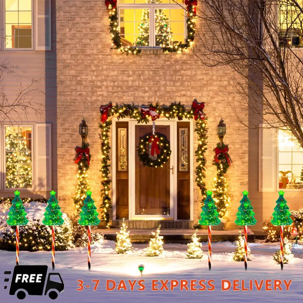 

6 упаковок солнечных светильников для рождественской елки, 6 режимов, светодиодные гирлянды на солнечной энергии, автоматическое включение/выключение, рождественская елка, конфетная трость, светильник для двора, патио, крыльца