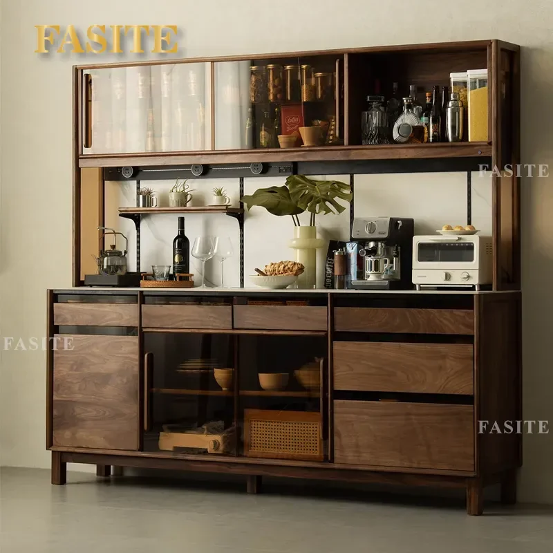 for North American Black Walnut Dining Side Cabinet Solid Wood Wall Locker Living Room Wine Cabinet Household Storage Unit
