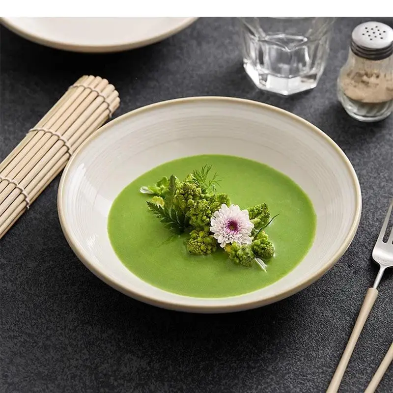 

Solid Color Ceramic Wide Bottom Deep Plate Restaurant Soup Salad Pasta Plates Molecular Cuisine Specialty Tableware