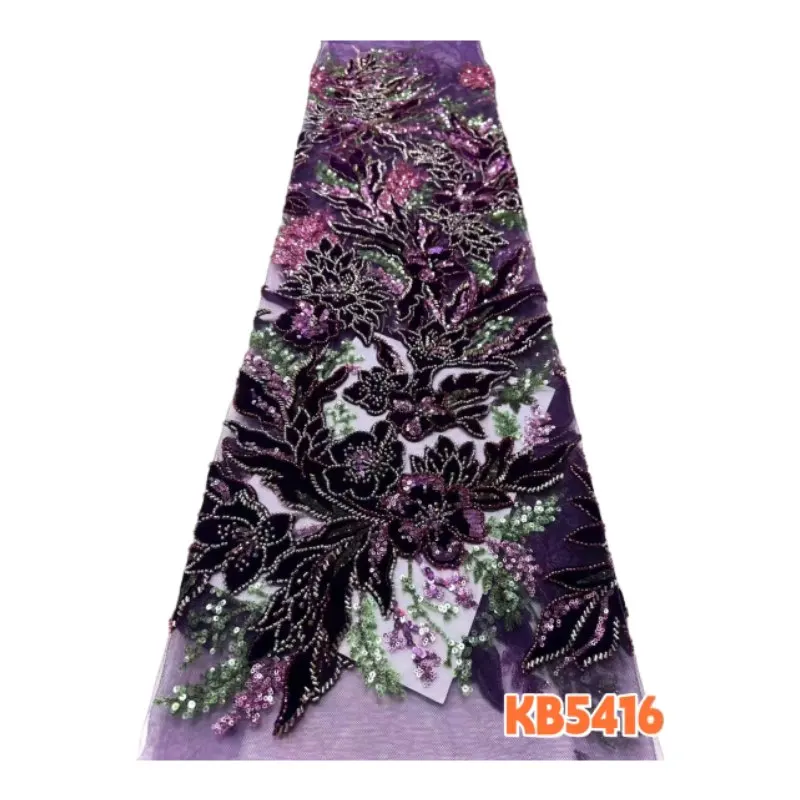 

Африканское 3D-кружево с цветочным узором, бархатом и пайетками, высококачественное французское нигерийское кружево с бисером для женских вечерних платьев, шитье, KB5416