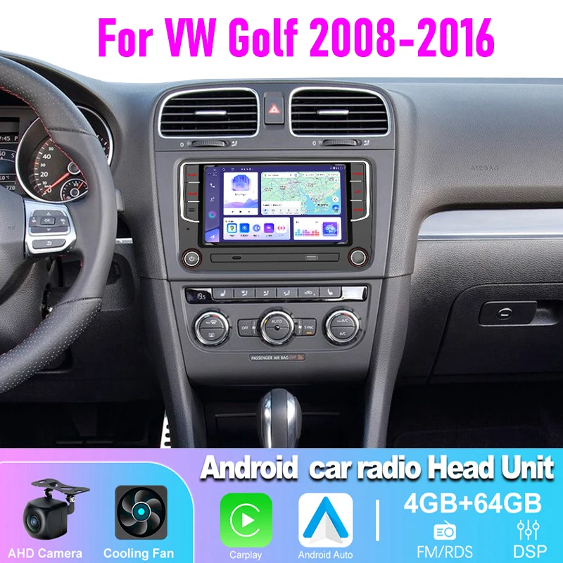 

4-64GB 7" Car Radio For VW Golf 2008-2016 Wireless Apple CarPlay Android Auto Head Unit GPS BT Navi Plug & Play