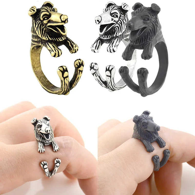 Retro Punk Funny Labrador Retriever Dog Wrap Rings for Women Anel Midi Adjustable Finger Animal Pet Puppy Ring Men Gift Jewelry