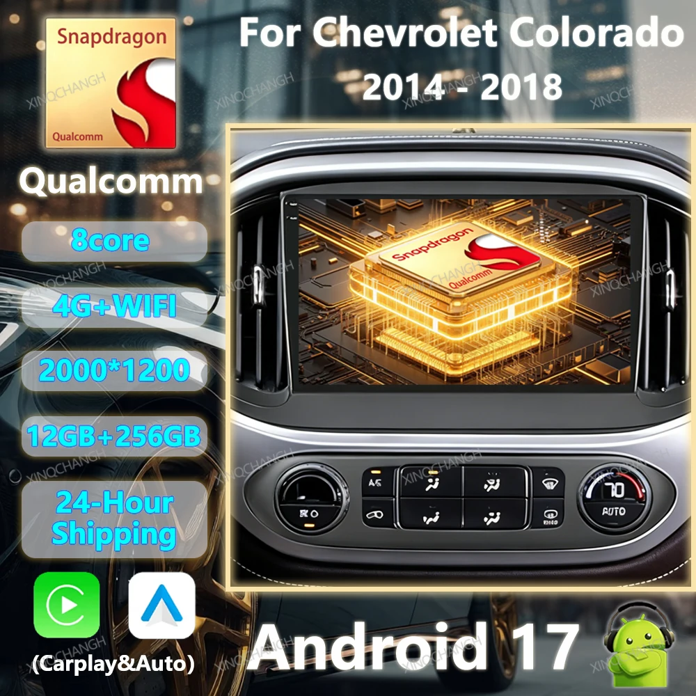 Android 17 Car Radio Carplay Auto For Chevrolet Colorado Sierra GMC 2014 - 2018 Multimedia Stereo Video Player BT GPS Qualcomm