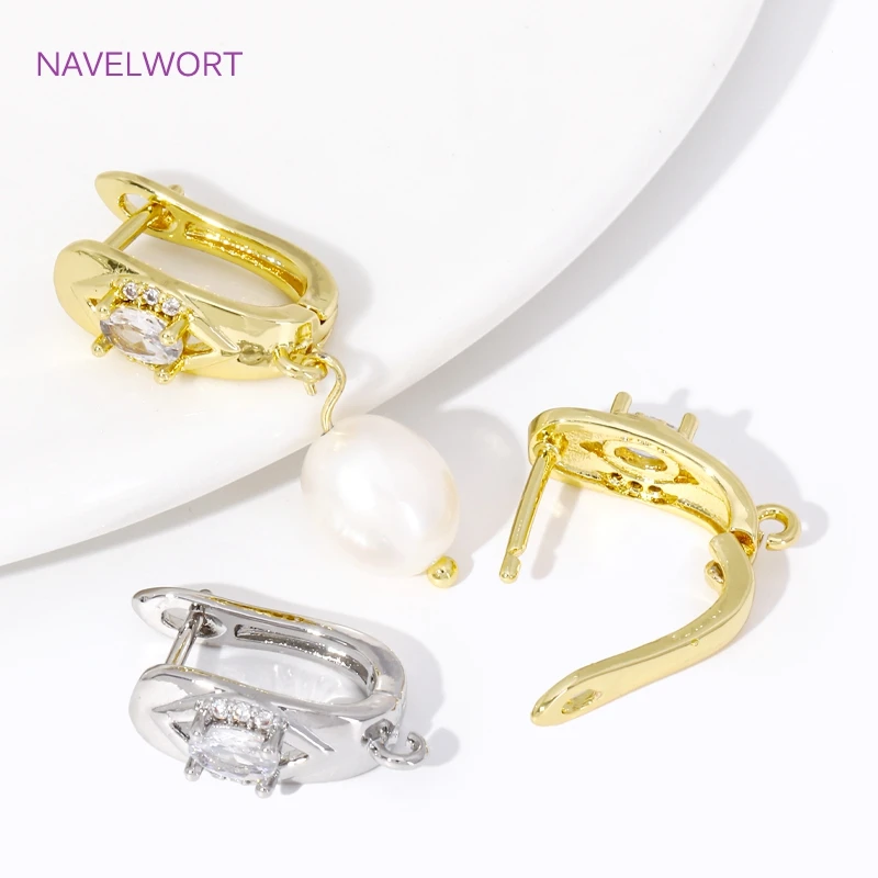 Luxury 18K Gold Plated Brass Shvenzy Earring Hooks,Inlaid Zircon Earwire Fixtures Basic Fastener,For DIY Earring Making Findings