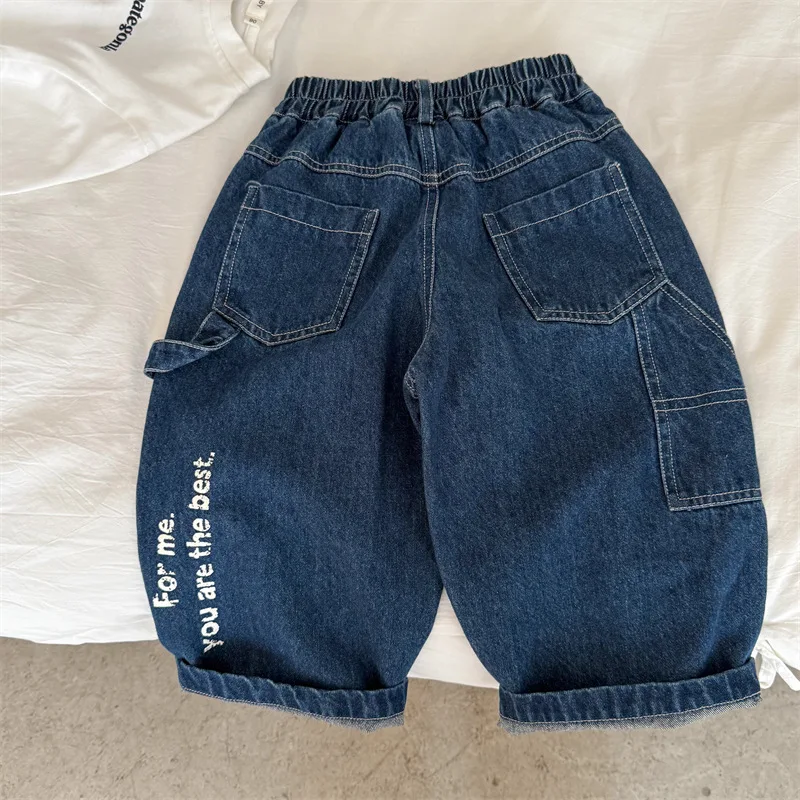 

Children's Long Pants 2025 Autumn New Boys and Girls Solid Color Printed Jeans Baby Letter Straight Pants