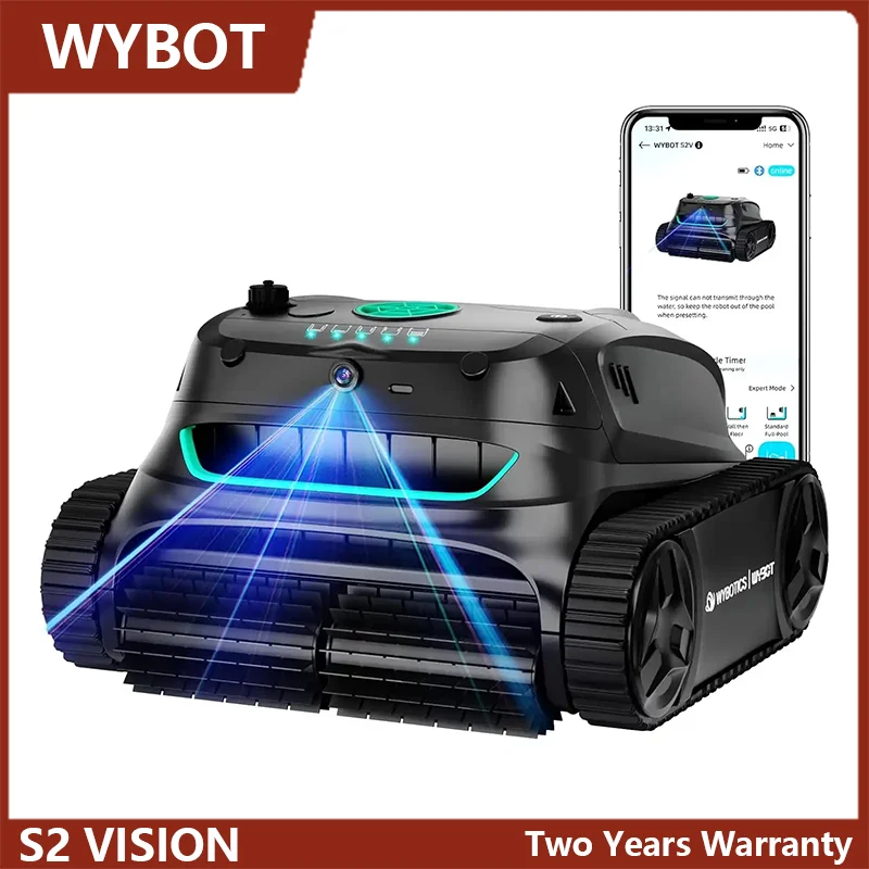 WYBOT S2 VISION Intelligent Pool Robot AI Vision 8-in-1 Master Cleaning 210 Mins Runtime Powerful Suction for Floors and Walls