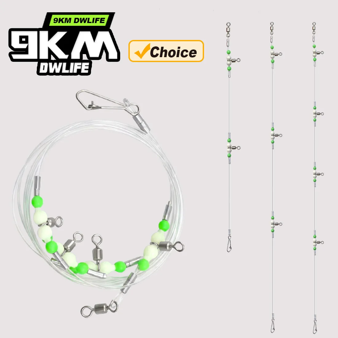 9KM 3-Wege-Drehwirbelverbinder 5-20 Stück Angelrig-Set Salzwasser 2 Haken, 3 Haken, 4 Haken für Angelschnur und Gewicht – Detail 1