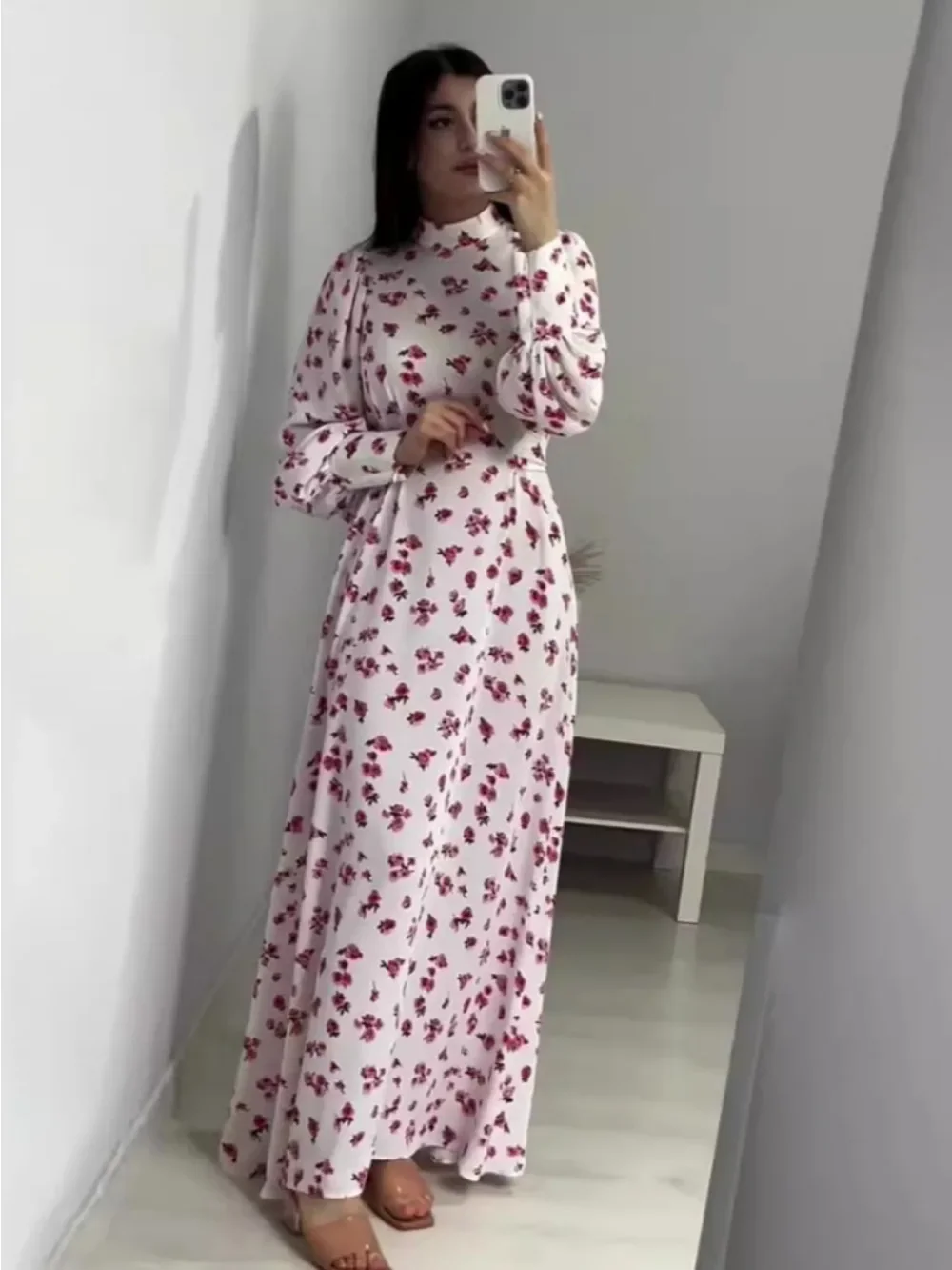 Ramadan Morocco Dress for Women Dubai Abayas Kaftan Eid Vestidos Flower Print Jalabiya Arabic Long Robe Muslim Party Dresses