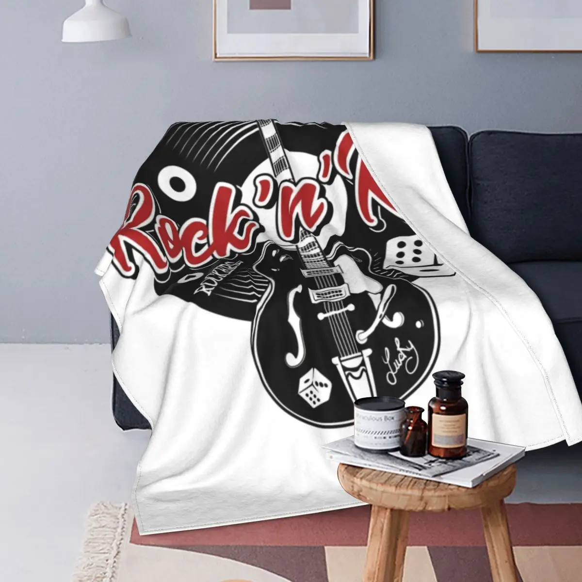 

Rockabilly Music Rock Roll Dice Rockers Guitars Blanket Flannel Fleece Popular Music Throw Blankets for Home Bedding Sofa Quilt