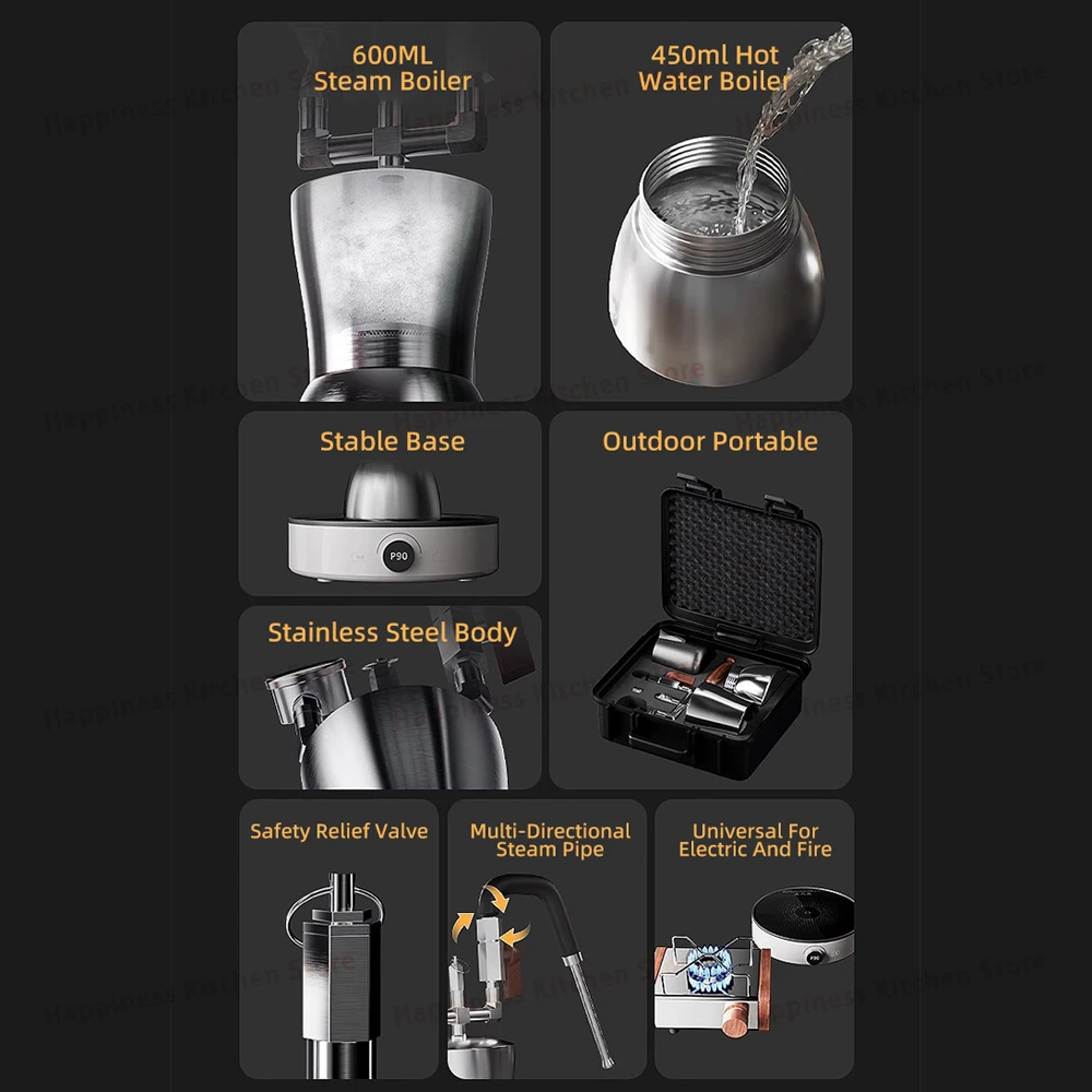 Portable Milk Steamer Frother Stainless Steel Coffee Milk Extractor Outdoors Coffee Equipment