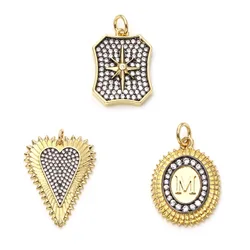 1pc New Punk Style Copper Micro Pave Gold Color Pendant Black Clear Cubic Zirconia Charms DIY Necklace Women Men Party Jewelry