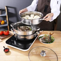 New 304 Stainless Steel Steamer 2/3 Layer Thicken Steamer Pot Soup Boiler Hot Pot Kitchen Cookware Factory Wholesale Hot