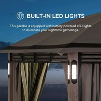 11 x 13 ft Soft Top Gazebo Outdoor Patio with Powder-Coated Steel Frame, 2-Tier Design, LED Lighting, Gray Color