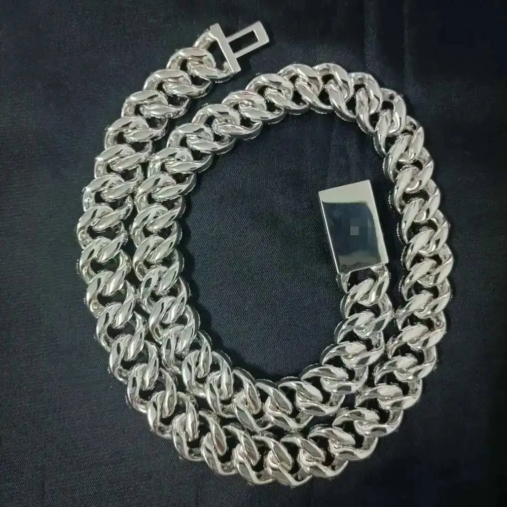 

Customized 14mm 3 Rows Sterling Silver S925 Moissanite Hiphop Vvs Moissanite Cuban Link Chain Necklace