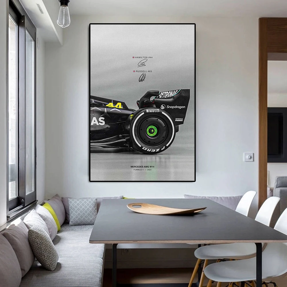 Póster de carreras de Hamilton Racing, pintura en lienzo de Fórmula 1 F1 de la temporada 2023, supercoche de carreras, coche deportivo, arte de