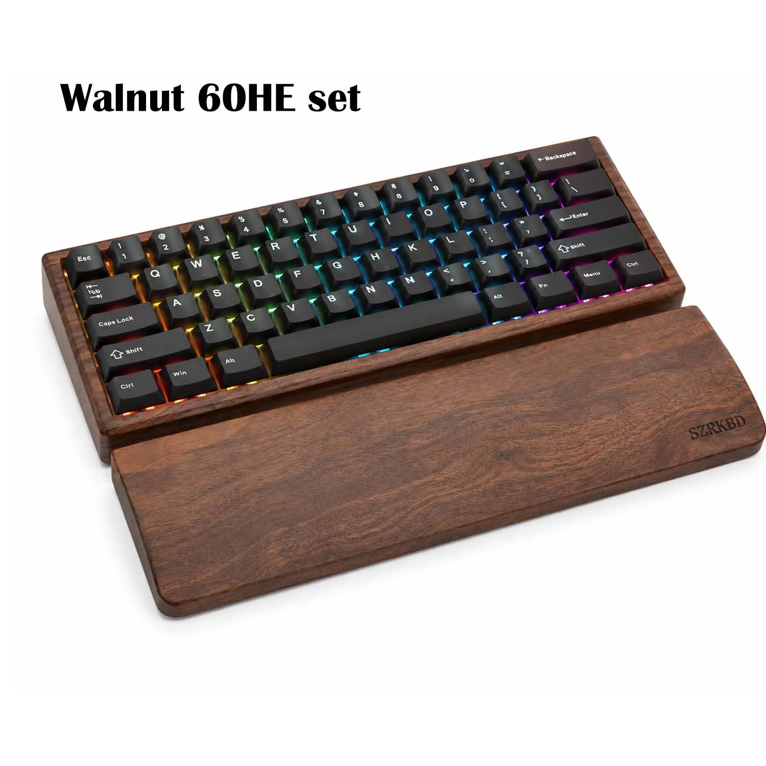 Walnut Wood 60% HE Gaming Keyboard, Magnetic Switches, Rapid Trigger, Adjustable Actuation, 8000Hz, Ergonomic Wrist Rest