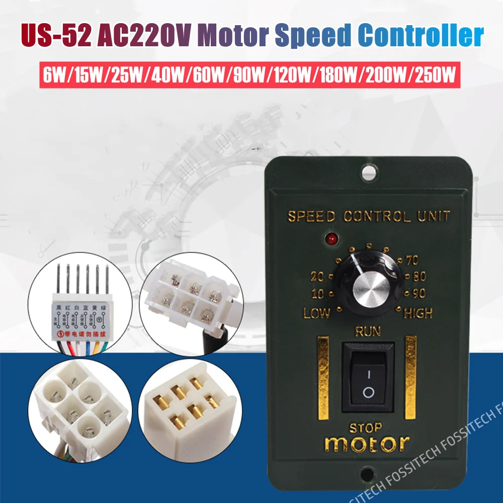 

US-52 Motor Speed Controller 6W~400W Pinpoint AC 220V 50Hz Motor Speed Regulator Forward Reverse Motor Speed Reduction Governor