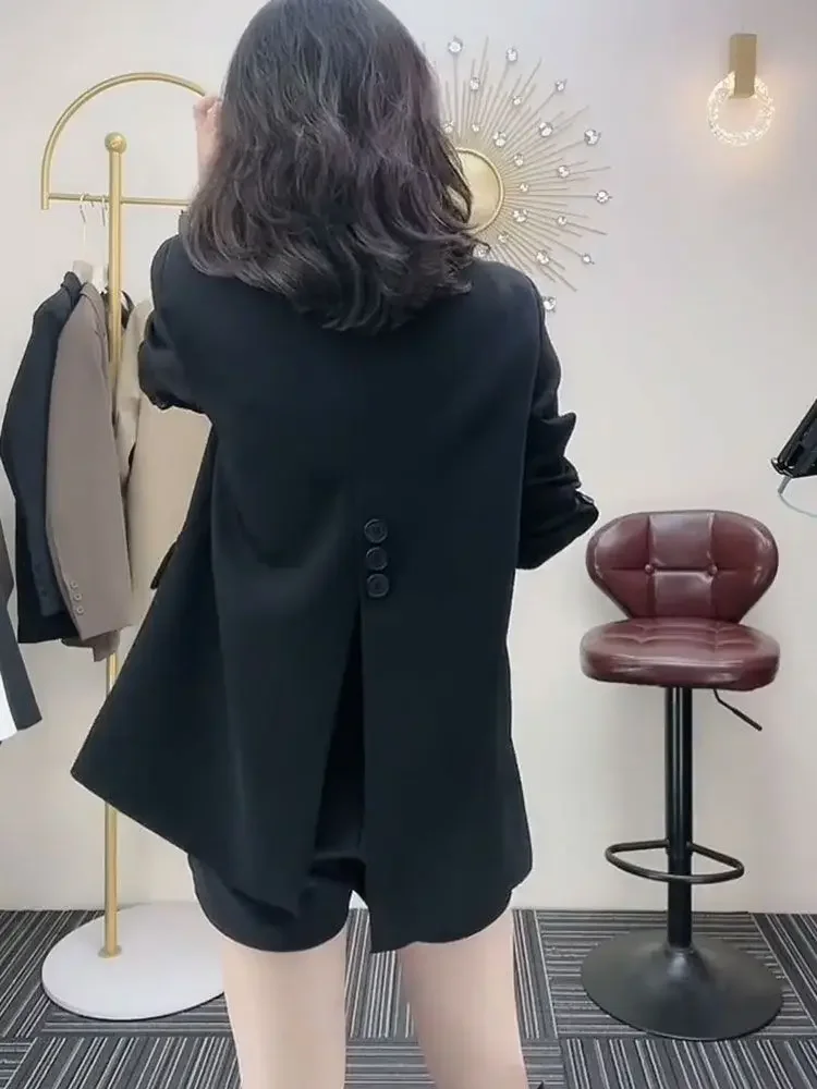 Blazer Donna Solid Primavera Autunno Giacca ampia Cappotti neri per donna Capispalla formale Abiti giovanili Semplice economico Elegante vendita