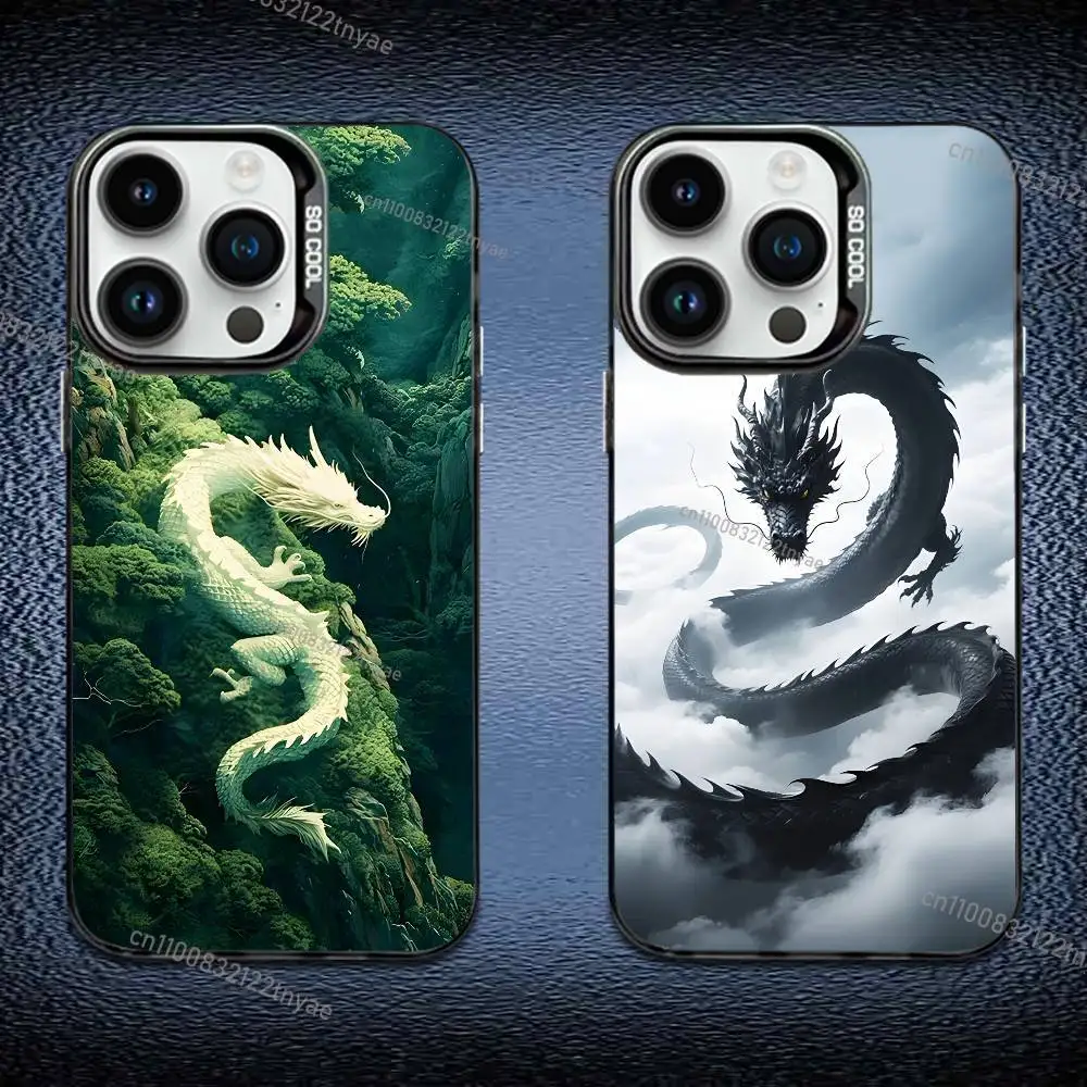 

Luxury Fashion East Dragon Phone Case IMD Color Silver Shell For IPhone 17,16,15,14,13,12,11 Pro Max Plus Black Cover