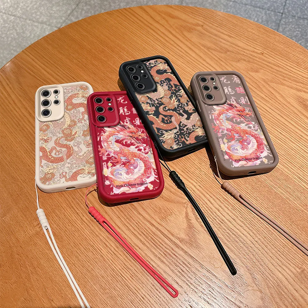 Cartoon Chinese Dragon Phone Case For Xiaomi Redmi 9A 9C 10 10C 12 12C 13C K40 K50 Note 10 11 12 13 Pro 5G Cover With Hand Strap