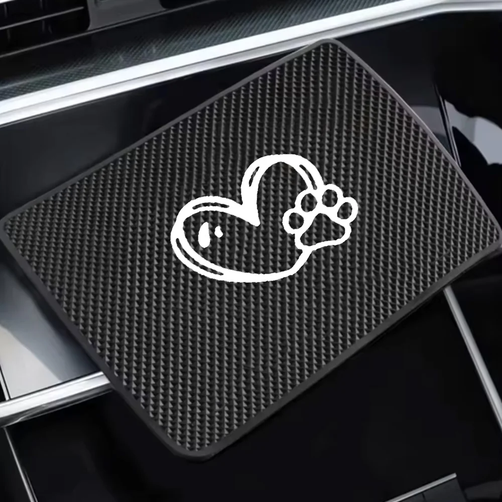 Car Anti-Slip Mat, White Heart-Shaped Dog Paw Design, Mobile Phone and Key Storage Rack, Dashboard Adhesive Magic Mat, Center Console Storage Mat, Car Interior Accessories