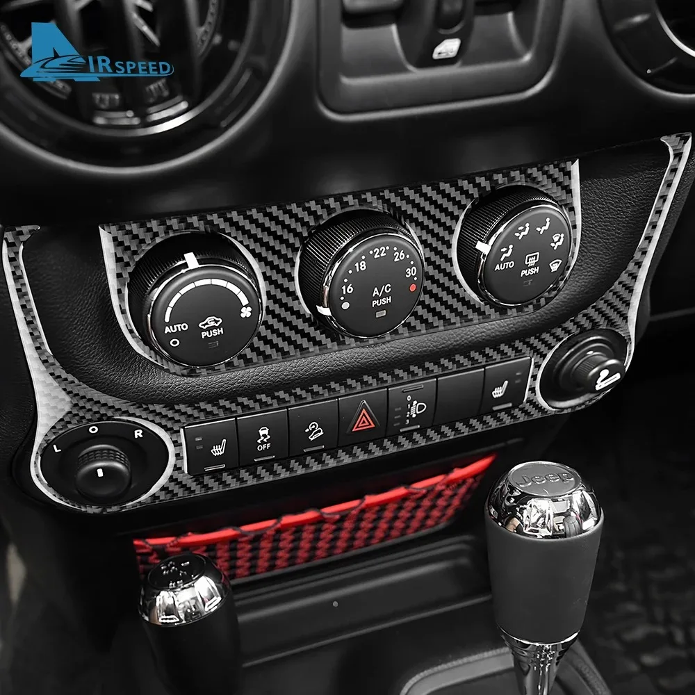    Для Jeep Wrangler JK JKU 2011 2012 2013 2014 2015 2016 2017 Наклейка из настоящего мягкого карбона для панели кондиционера и прикуривателя автомобиля.