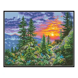 Sunset Landscape Counted Cross Stitch Patterns Kits Unprinted Canvas 11 14CT Needlework Sets DIY Embroidery Paintings Home Decor