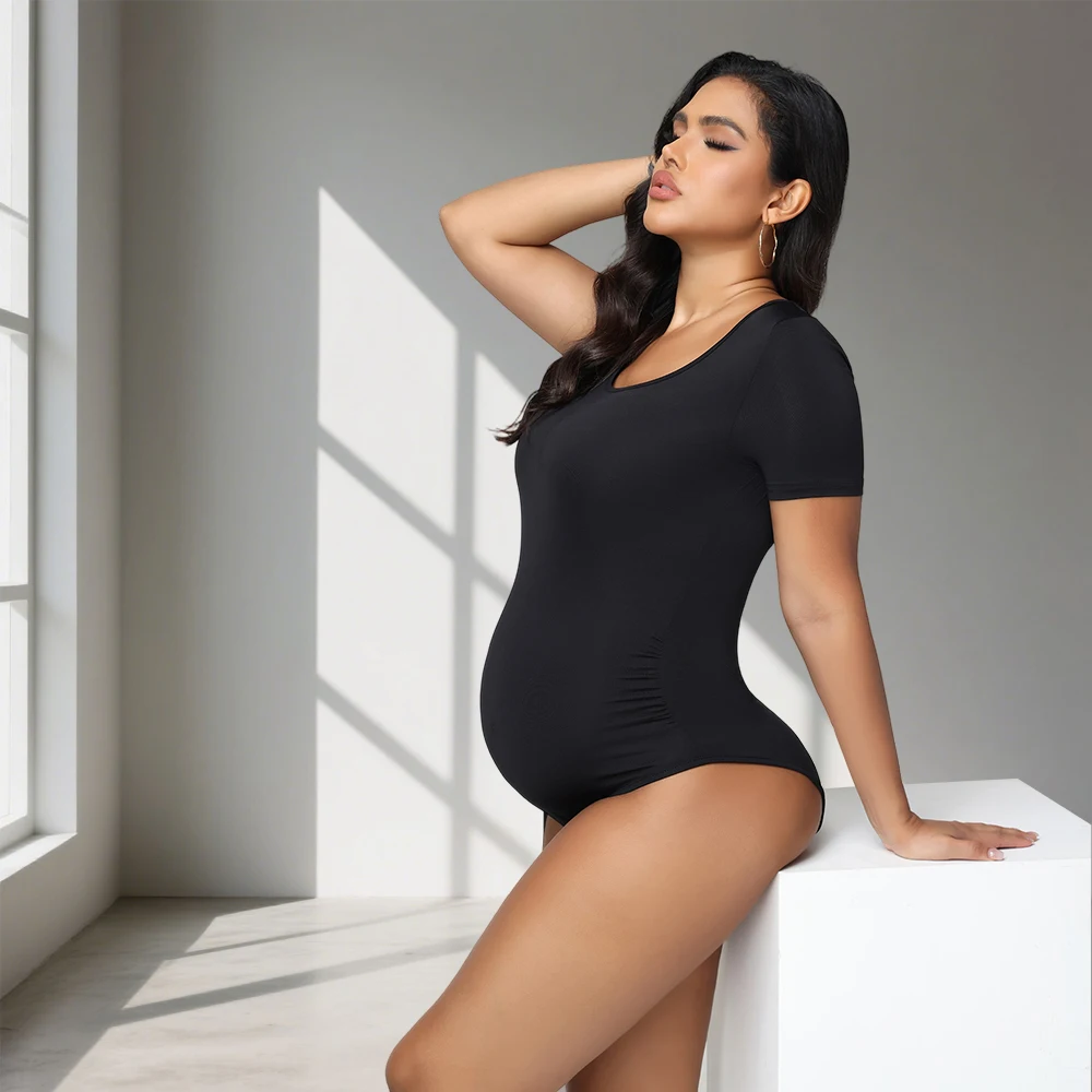 

Боди для беременных с круглым вырезом и короткими рукавами, однотонные облегающие топы, комбинезон для фотосессии, детский душ